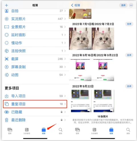 陈场镇苹果手机维修分享iOS 16 中相册重复项目功能使用方法 
