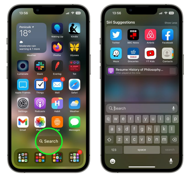 陈场镇苹果手机维修分享升级到 iOS 16 后，如何删除主屏幕上的搜索按钮 