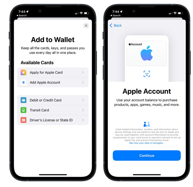 陈场镇苹果手机维修分享iOS 15.5钱包App如何添加 Apple 账户 